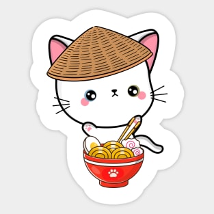 Funny Cat Eating Noodles Sticker